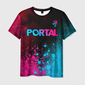 Мужская футболка 3D с принтом Portal Neon Gradient в Курске, 100% полиэфир | прямой крой, круглый вырез горловины, длина до линии бедер | logo | portal | градиент | игра | игры | краска | краски | лого | логотип | неон | портал | символ