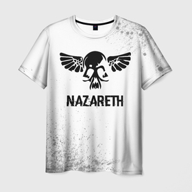 Мужская футболка 3D с принтом Nazareth Glitch на светлом фоне , 100% полиэфир | прямой крой, круглый вырез горловины, длина до линии бедер | Тематика изображения на принте: band | glitch | metal | nazareth | rock | группа | краска | краски | метал | назарет | рок | хард