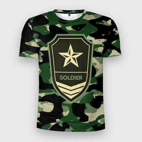 Мужская футболка 3D Slim с принтом Солдат удачи в Петрозаводске, 100% полиэстер с улучшенными характеристиками | приталенный силуэт, круглая горловина, широкие плечи, сужается к линии бедра | army | us army | америка | армия | военный | воин | война | зеленый | камуфляж | маскировка | пятнистый | разведка | солдат | спецназ | сша | хаки