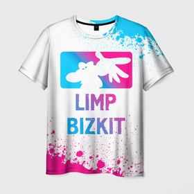 Мужская футболка 3D с принтом Limp Bizkit Neon Gradient в Санкт-Петербурге, 100% полиэфир | прямой крой, круглый вырез горловины, длина до линии бедер | band | bizkit | limp | limp bizkit | metal | paint | rock | бизкит | брызги | градиент | группа | краска | лимп | метал | неон | рок | хард