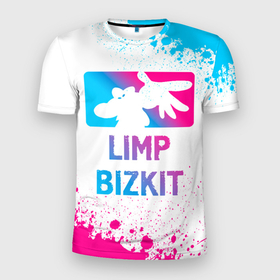 Мужская футболка 3D Slim с принтом Limp Bizkit Neon Gradient в Санкт-Петербурге, 100% полиэстер с улучшенными характеристиками | приталенный силуэт, круглая горловина, широкие плечи, сужается к линии бедра | band | bizkit | limp | limp bizkit | metal | paint | rock | бизкит | брызги | градиент | группа | краска | лимп | метал | неон | рок | хард