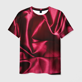 Мужская футболка 3D с принтом Шелк Бордо в Тюмени, 100% полиэфир | прямой крой, круглый вырез горловины, длина до линии бедер | Тематика изображения на принте: бордо | бордовый | текстура шелка | шелк | шелковая ткань