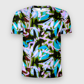 Мужская футболка 3D Slim с принтом Абстрактный узор Пятна краски в Петрозаводске, 100% полиэстер с улучшенными характеристиками | приталенный силуэт, круглая горловина, широкие плечи, сужается к линии бедра | абстрактный узор | бирюзовый | зеленый | камуфляжный узор | потеки краски | пятна | розовый | черный