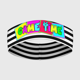 Повязка на голову 3D с принтом Game time Время игры надпись в Тюмени,  |  | game time | буквы | время игры | зеленый | игра | красный | полосатый узор | розовый