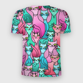 Мужская футболка 3D Slim с принтом Рядовые котики в Тюмени, 100% полиэстер с улучшенными характеристиками | приталенный силуэт, круглая горловина, широкие плечи, сужается к линии бедра | Тематика изображения на принте: cat | котенок | котики | коты | кошки