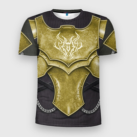 Мужская футболка 3D Slim с принтом Доспех рыцаря Золотого дракона в Новосибирске, 100% полиэстер с улучшенными характеристиками | приталенный силуэт, круглая горловина, широкие плечи, сужается к линии бедра | dragon | gold | броня | доспех | дракон | золотой дракон | кираса | нагрудник | реконструкция