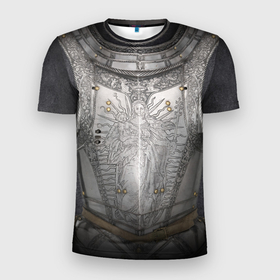 Мужская футболка 3D Slim с принтом Броня серебряного рыцаря в Новосибирске, 100% полиэстер с улучшенными характеристиками | приталенный силуэт, круглая горловина, широкие плечи, сужается к линии бедра | knight | броня | воин | доспех | рыцарь | средневековья