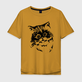 Мужская футболка хлопок Oversize с принтом Черненький  котенок , 100% хлопок | свободный крой, круглый ворот, “спинка” длиннее передней части | cat | котенок | котики | коты | кошки