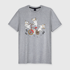 Мужская футболка хлопок Slim с принтом Кавайки на велике в Кировске, 92% хлопок, 8% лайкра | приталенный силуэт, круглый вырез ворота, длина до линии бедра, короткий рукав | cat | котенок | котики | коты | кошки