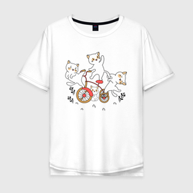 Мужская футболка хлопок Oversize с принтом Кавайки на велике в Кировске, 100% хлопок | свободный крой, круглый ворот, “спинка” длиннее передней части | cat | котенок | котики | коты | кошки