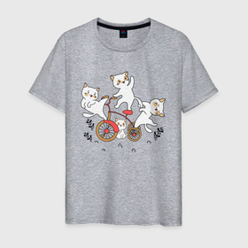 Мужская футболка хлопок с принтом Кавайки на велике в Кировске, 100% хлопок | прямой крой, круглый вырез горловины, длина до линии бедер, слегка спущенное плечо. | cat | котенок | котики | коты | кошки