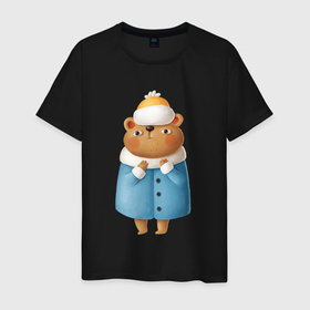 Мужская футболка хлопок с принтом Медведица в шубке в Белгороде, 100% хлопок | прямой крой, круглый вырез горловины, длина до линии бедер, слегка спущенное плечо. | медведица | медведица в шубке | медведь | медвежонок | шуба