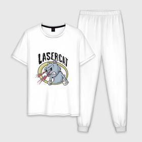 Мужская пижама хлопок с принтом LaserCat , 100% хлопок | брюки и футболка прямого кроя, без карманов, на брюках мягкая резинка на поясе и по низу штанин
 | Тематика изображения на принте: lasercat | арт | глаза | кот | лазер | лазеркот | надпись | ретро