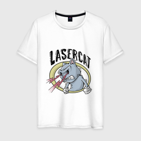 Мужская футболка хлопок с принтом LaserCat , 100% хлопок | прямой крой, круглый вырез горловины, длина до линии бедер, слегка спущенное плечо. | lasercat | арт | глаза | кот | лазер | лазеркот | надпись | ретро