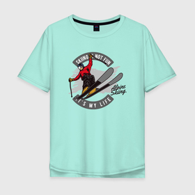 Мужская футболка хлопок Oversize с принтом Лыжи   не развлечение, лыжи   жизнь в Кировске, 100% хлопок | свободный крой, круглый ворот, “спинка” длиннее передней части | зима | лыжи | лыжник | лыжный спорт | снег | спорт | спортсмен