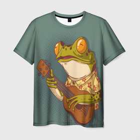 Мужская футболка 3D с принтом Лягуха музыкант в Новосибирске, 100% полиэфир | прямой крой, круглый вырез горловины, длина до линии бедер | frog | гитара | жаба | животные | лягуха | лягушка | музыкант