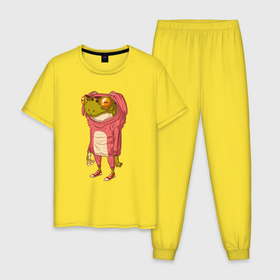 Мужская пижама хлопок с принтом Лягушка в костюме зайчика в Кировске, 100% хлопок | брюки и футболка прямого кроя, без карманов, на брюках мягкая резинка на поясе и по низу штанин
 | жаба | животное | зайчик | костюм зайца | лягуха | лягушка