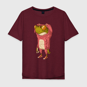 Мужская футболка хлопок Oversize с принтом Лягушка в костюме зайчика в Белгороде, 100% хлопок | свободный крой, круглый ворот, “спинка” длиннее передней части | жаба | животное | зайчик | костюм зайца | лягуха | лягушка