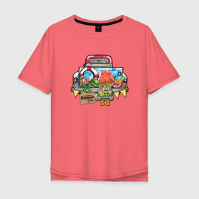 Мужская футболка хлопок Oversize с принтом Продавец арбузов на машине в Екатеринбурге, 100% хлопок | свободный крой, круглый ворот, “спинка” длиннее передней части | арбуз | арбузный | арбузы | жара | лето | машина | пикап | продавец
