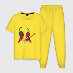 Мужская пижама хлопок с принтом Чили Перчики в Петрозаводске, 100% хлопок | брюки и футболка прямого кроя, без карманов, на брюках мягкая резинка на поясе и по низу штанин
 | 