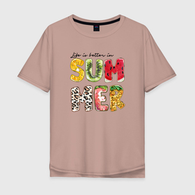 Мужская футболка хлопок Oversize с принтом Summer буквы из фруктов в Белгороде, 100% хлопок | свободный крой, круглый ворот, “спинка” длиннее передней части | summer | жара | летний | лето | свежесть | фрукты