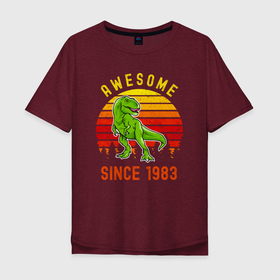 Мужская футболка хлопок Oversize с принтом Потрясающий динозавр с 1983 года в Белгороде, 100% хлопок | свободный крой, круглый ворот, “спинка” длиннее передней части | 