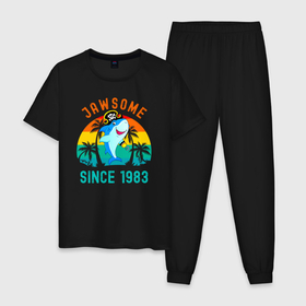 Мужская пижама хлопок с принтом Прикольный с 1983 (акула пират) в Белгороде, 100% хлопок | брюки и футболка прямого кроя, без карманов, на брюках мягкая резинка на поясе и по низу штанин
 | 