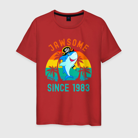 Мужская футболка хлопок с принтом Прикольный с 1983 (акула пират) в Белгороде, 100% хлопок | прямой крой, круглый вырез горловины, длина до линии бедер, слегка спущенное плечо. | 