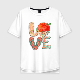 Мужская футболка хлопок Oversize с принтом Love Summer Лето в Белгороде, 100% хлопок | свободный крой, круглый ворот, “спинка” длиннее передней части | summer | лето | любовь | море | отпуск | персик | сланцы