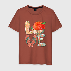 Мужская футболка хлопок с принтом Love Summer Лето , 100% хлопок | прямой крой, круглый вырез горловины, длина до линии бедер, слегка спущенное плечо. | summer | лето | любовь | море | отпуск | персик | сланцы