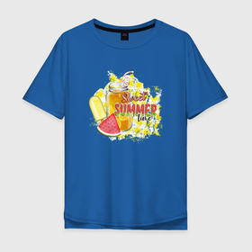 Мужская футболка хлопок Oversize с принтом Лимонад и мороженое в Новосибирске, 100% хлопок | свободный крой, круглый ворот, “спинка” длиннее передней части | арбуз | лето | лимон | лимонад | лимоны | морожное | фрукты