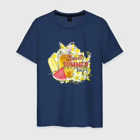 Мужская футболка хлопок с принтом Лимонад и мороженое в Новосибирске, 100% хлопок | прямой крой, круглый вырез горловины, длина до линии бедер, слегка спущенное плечо. | арбуз | лето | лимон | лимонад | лимоны | морожное | фрукты