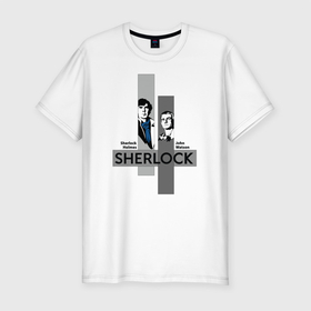 Мужская футболка хлопок Slim с принтом Минимализм Шерлок Холмс в Санкт-Петербурге, 92% хлопок, 8% лайкра | приталенный силуэт, круглый вырез ворота, длина до линии бедра, короткий рукав | 