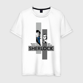 Мужская футболка хлопок с принтом Минимализм Шерлок Холмс в Екатеринбурге, 100% хлопок | прямой крой, круглый вырез горловины, длина до линии бедер, слегка спущенное плечо. | 