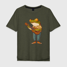 Мужская футболка хлопок Oversize с принтом Лягуха гитарист , 100% хлопок | свободный крой, круглый ворот, “спинка” длиннее передней части | frog | гитара | жаба | лягуха | лягушка | музыкант