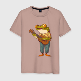 Мужская футболка хлопок с принтом Лягуха гитарист , 100% хлопок | прямой крой, круглый вырез горловины, длина до линии бедер, слегка спущенное плечо. | frog | гитара | жаба | лягуха | лягушка | музыкант