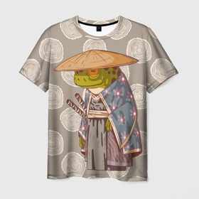 Мужская футболка 3D с принтом Самурай лягушка воин в Тюмени, 100% полиэфир | прямой крой, круглый вырез горловины, длина до линии бедер | Тематика изображения на принте: samurai | воин | жаба | лягушка | самурай