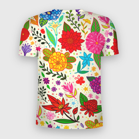 Мужская футболка 3D Slim с принтом MULTI COLORED VARIETY OF COLORS в Белгороде, 100% полиэстер с улучшенными характеристиками | приталенный силуэт, круглая горловина, широкие плечи, сужается к линии бедра | beautiful | blue | botanical | daisy | floral | green | leaves | nature | p | pink | plants | spring | summer | watercolor | yellow | акварель | ботанический | весна | желтый | зеленый | красивый | лето | листья | маргаритка | природа | растения | розовый