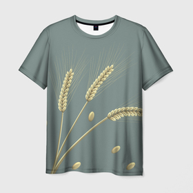 Мужская футболка 3D с принтом Три золотые колоска пшеницы в Кировске, 100% полиэфир | прямой крой, круглый вырез горловины, длина до линии бедер | Тематика изображения на принте: золото | колос | природа | пшеница | урожай | хлеб