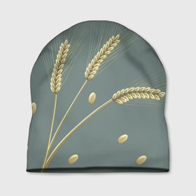 Шапка 3D с принтом Три золотые колоска пшеницы в Кировске, 100% полиэстер | универсальный размер, печать по всей поверхности изделия | золото | колос | природа | пшеница | урожай | хлеб