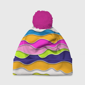 Шапка 3D c помпоном с принтом Разноцветные волны   Летний паттерн в Санкт-Петербурге, 100% полиэстер | универсальный размер, печать по всей поверхности изделия | abstraction | fashion | pattern | summer | wave | абстракция | волна | лето | мода | паттерн