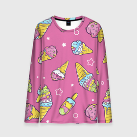 Мужской лонгслив 3D с принтом Разноцветное Мороженое Со Звёздочками в Санкт-Петербурге, 100% полиэстер | длинные рукава, круглый вырез горловины, полуприлегающий силуэт | cold | dessert | ice | ice cream | multicoloured | star | звезда | лёд | мороженое | разноцветный | сладкое | холод