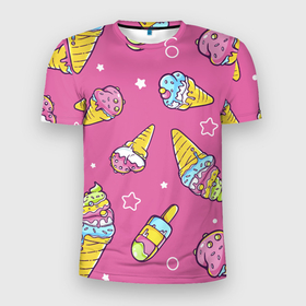 Мужская футболка 3D Slim с принтом Разноцветное Мороженое Со Звёздочками в Курске, 100% полиэстер с улучшенными характеристиками | приталенный силуэт, круглая горловина, широкие плечи, сужается к линии бедра | cold | dessert | ice | ice cream | multicoloured | star | звезда | лёд | мороженое | разноцветный | сладкое | холод