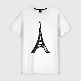 Мужская футболка хлопок Slim с принтом Эйфелева башня Париж Франция в Петрозаводске, 92% хлопок, 8% лайкра | приталенный силуэт, круглый вырез ворота, длина до линии бедра, короткий рукав | 