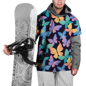 Накидка на куртку 3D с принтом Разноцветные Бабочки На Чёрном Фоне , 100% полиэстер |  | black | butterflies | insects | multicoloured | nature | бабочки | насекомые | природа | разноцветный | чёрный