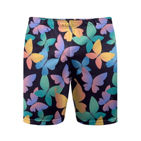 Мужские шорты спортивные с принтом Разноцветные Бабочки На Чёрном Фоне ,  |  | black | butterflies | insects | multicoloured | nature | бабочки | насекомые | природа | разноцветный | чёрный
