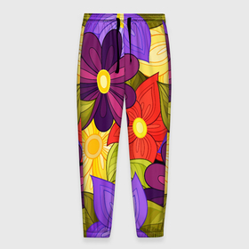 Мужские брюки 3D с принтом MULTICOLORED PANSIES , 100% полиэстер | манжеты по низу, эластичный пояс регулируется шнурком, по бокам два кармана без застежек, внутренняя часть кармана из мелкой сетки | blue | bouquet | flora | floral | flower | nature | pattern | pink | purple | spring | summer | watercolor | yellow | акварельный узор | анютины глазки | букет | весна | желтый | лето | листья | разноцветный | розовый | синий | фиолетовый | флора