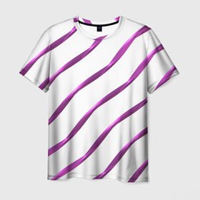 Мужская футболка 3D с принтом Блестящая сиреневая диагональ в Санкт-Петербурге, 100% полиэфир | прямой крой, круглый вырез горловины, длина до линии бедер | Тематика изображения на принте: блестящаяя | геометрия | голограмма | диагональ | сиреневый