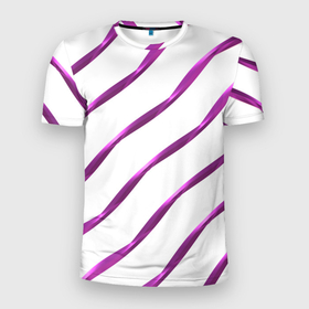 Мужская футболка 3D Slim с принтом Блестящая сиреневая диагональ в Тюмени, 100% полиэстер с улучшенными характеристиками | приталенный силуэт, круглая горловина, широкие плечи, сужается к линии бедра | блестящаяя | геометрия | голограмма | диагональ | сиреневый