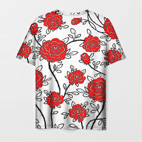 Мужская футболка 3D с принтом BEAUTIFUL RED ROSES в Санкт-Петербурге, 100% полиэфир | прямой крой, круглый вырез горловины, длина до линии бедер | beautiful | black | colorful | floral | love | summer | watercolor | white | акварель | белый | красивый | красный | красочный | лето | любовь | розы | цветочный | черный